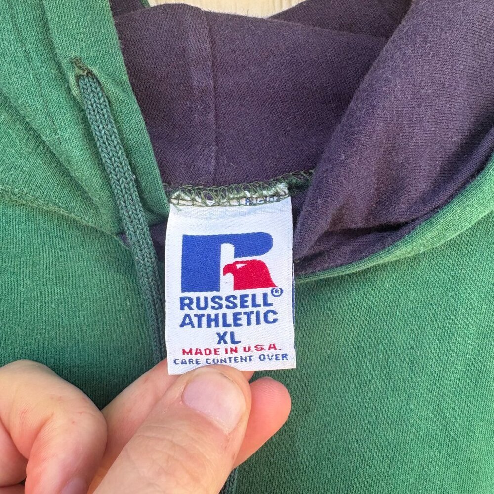 Vintage Russell Athletic Short Sleeve Hoodie Men's XL Blue Green Colorblock 90s - Picture 2 of 8
